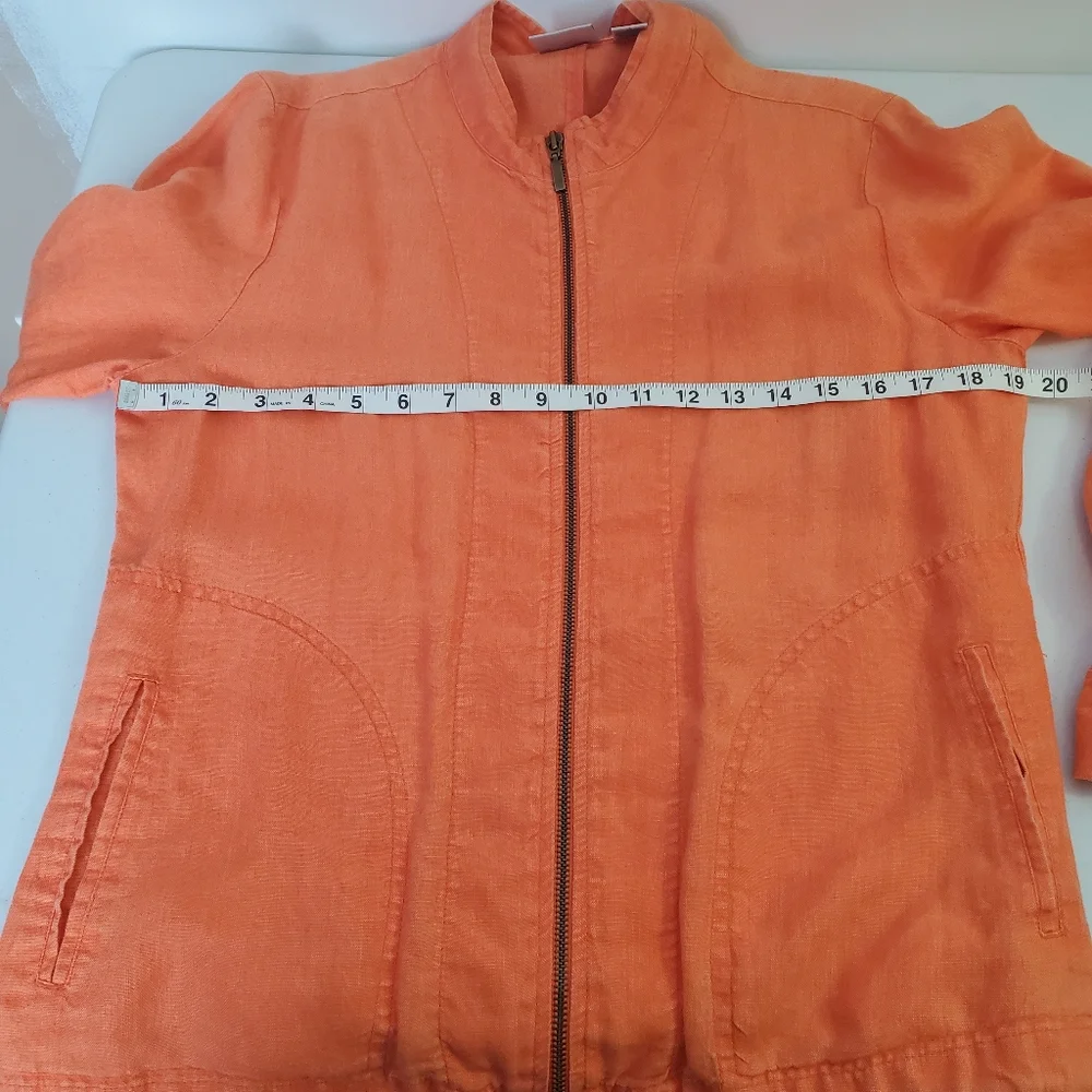 Chico's Orange Linen Zip Up Jacket Size 1 - equivalent to 8/10